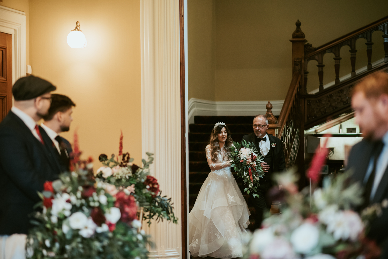 A bride enters the Donegall Room from the grand staircase.