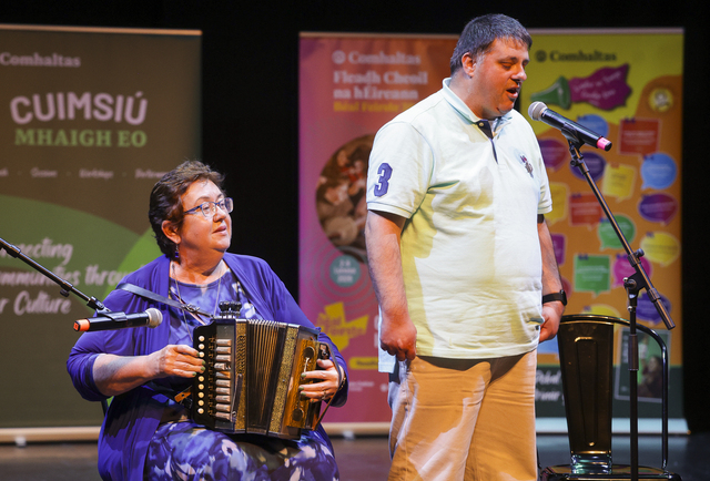 Some of the Comhaltas Gradam Inclusion Awards’ winners performing on stage at The MAC today. The awards are a core event at the Fleadh which celebrate traditional Irish musicians with additional needs