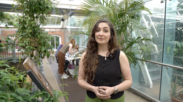 Artist Kerrie Hanna inside the Palm House at Botanic Gardens