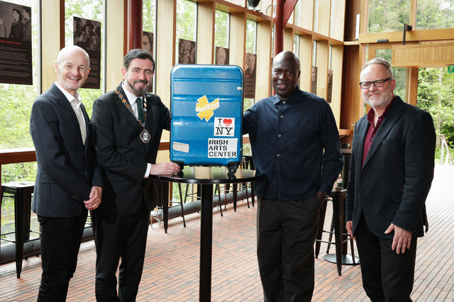 Colm McGivern, Director, British Council Northern Ireland, Belfast Deputy Lord Mayor Councillor Paul Doherty, Creative Director Kwame Daniels and Jimmy Fay, Executive Producer, Lyric Theatre Belfast p