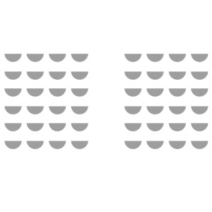 A theatre style set up with six rows of four chairs in two columns, seating 48 in total, with an aisle in the middle.