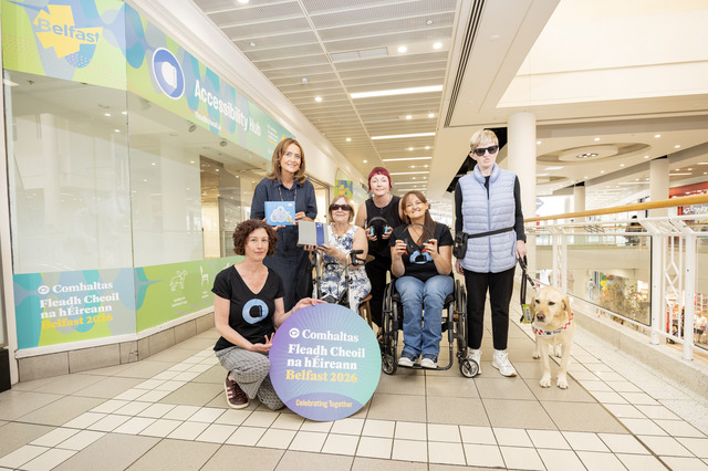 Open Arts and CastleCourt representatives pictured outside the Fleadh Accessibility Hub in CastleCourt