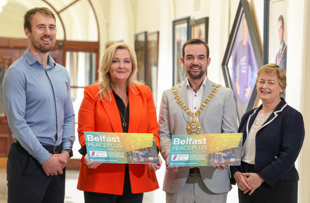 Lord Mayor of Belfast, Councillor Micky Murray, Gina McIntyre, SEUPB, Chris Gardner, the Executive Office, and  Bairbre Nic Aongusa, Department of Rural and Community Development. 