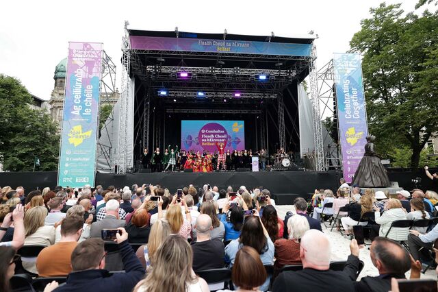 Audience enjoying Fleadh opening events at the Gig Rig, City Hall