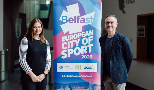 Councillor Jenna Maghie pictured with Scott McNeill at the European City of Sport Coaching Conference 