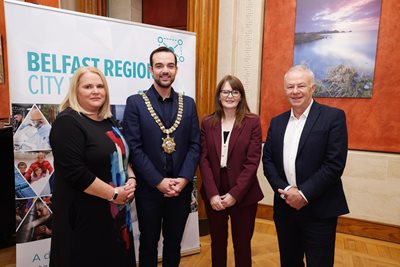 Finance Minister with Belfast Lord Mayor and representatives of the Belfast Region City Deal Executive Board