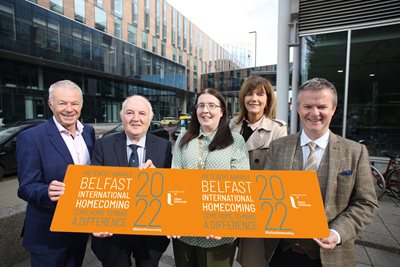 Chief Executive John Walsh, Deputy Lord Mayor Michelle Kelly and Clare Guinness Innovation District Director pictured at the launch of the Belfast International Homecoming 2022