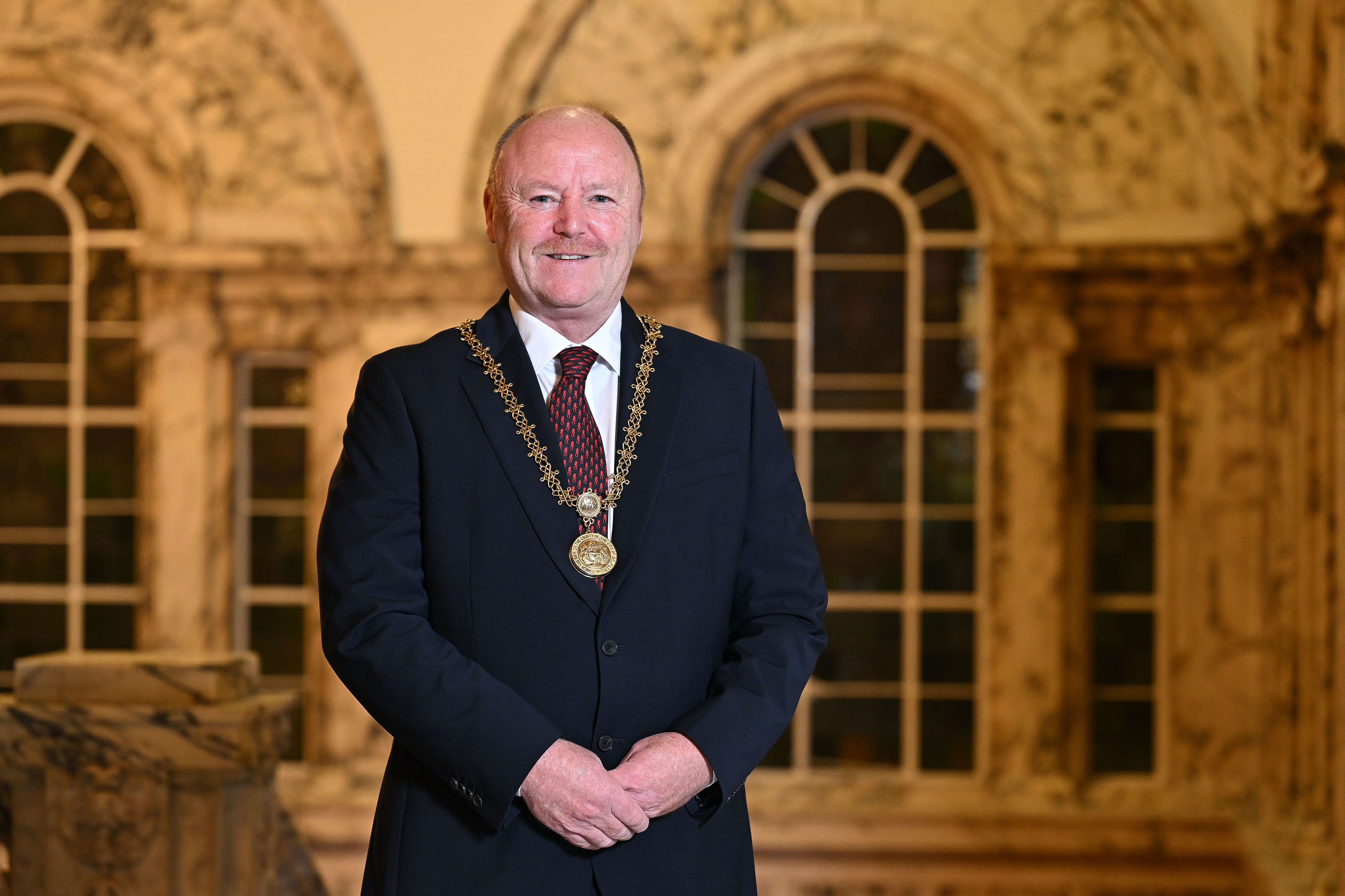 Alderman Frank McCoubrey with the High Sheriff's chain of office in City Hall