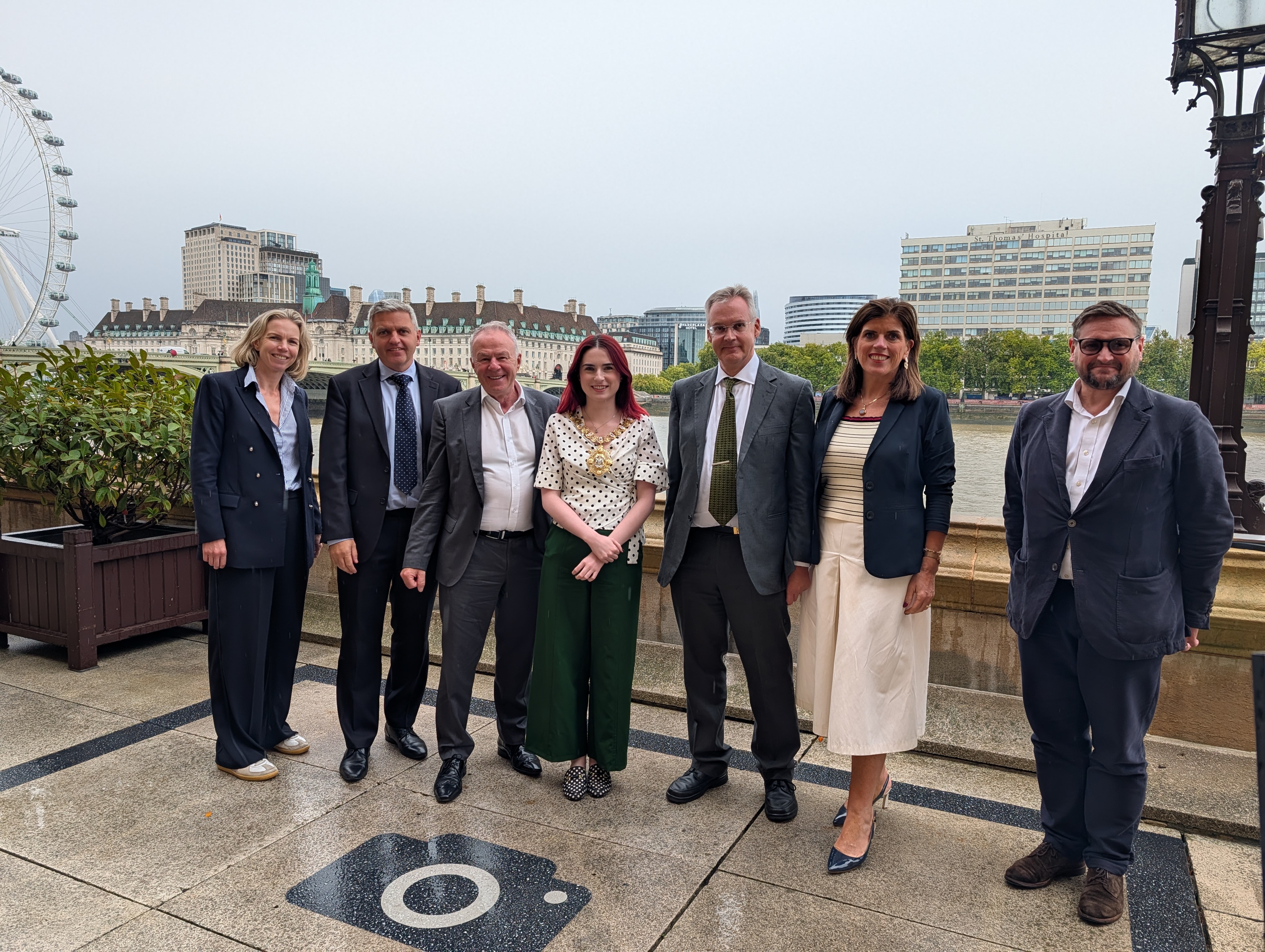 Belfast delegation on riverside terrace at Westminster