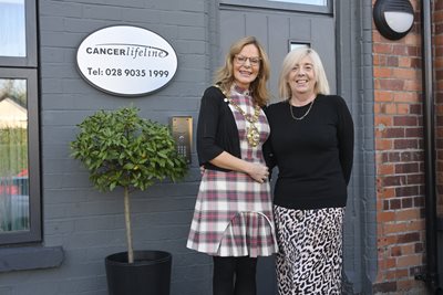 Belfast Lord Mayor Councillor Christina Black and Bernadette Montgomery MBE from Cancer Lifeline 