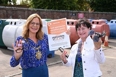 Lord Mayor Christina Black is pictured alongside Newcastle Lions Club President Elizabeth Murphy at Ormeau Recycling Centre