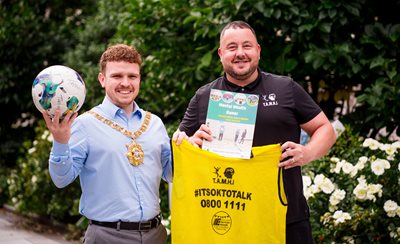 Lord Mayor of Belfast Councillor Ryan Murphy pictured with Mickey Meehan from TAMHI (Tackling Awareness of Mental Health Issues).