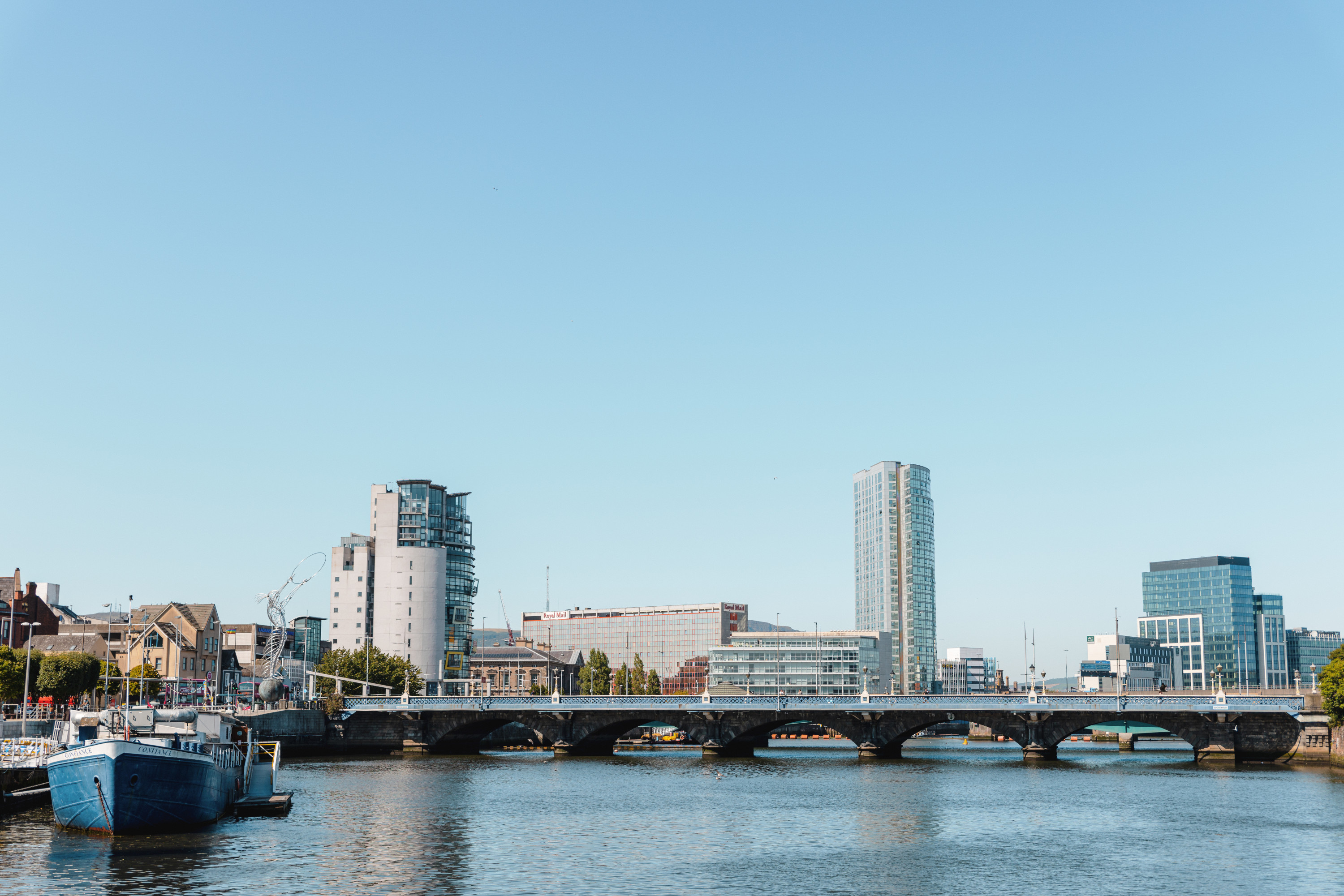 River Lagan with a bridge and tall buildings in the distance