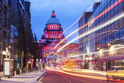 Belfast City Hall with lights from traffic