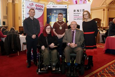 Five people including the Lord Mayor in City Hall for a special event to celebrate International Day of Disabled People 