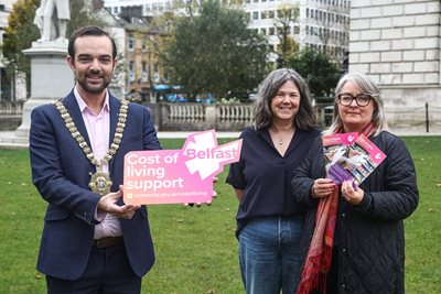 Lord Mayor of Belfast, Councillor Micky Murray welcomed Louise Ferguson from The Larder and Pat Austin from National Energy Action to an Anti-Poverty Networking Event in Belfast City Hall which includ