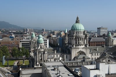 Belfast cityscape featuring distinctive dome of City Hall