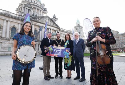 Announcement of Belfast Fleadh 2026 outside Belfast City Hall