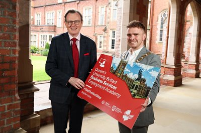 President and Vice-Chancellor of Queen’s University Belfast, Professor Ian Greer is pictured with Belfast Lord Mayor Councillor Ryan Murphy at Queen’s University, Belfast to launch a new Business Serv