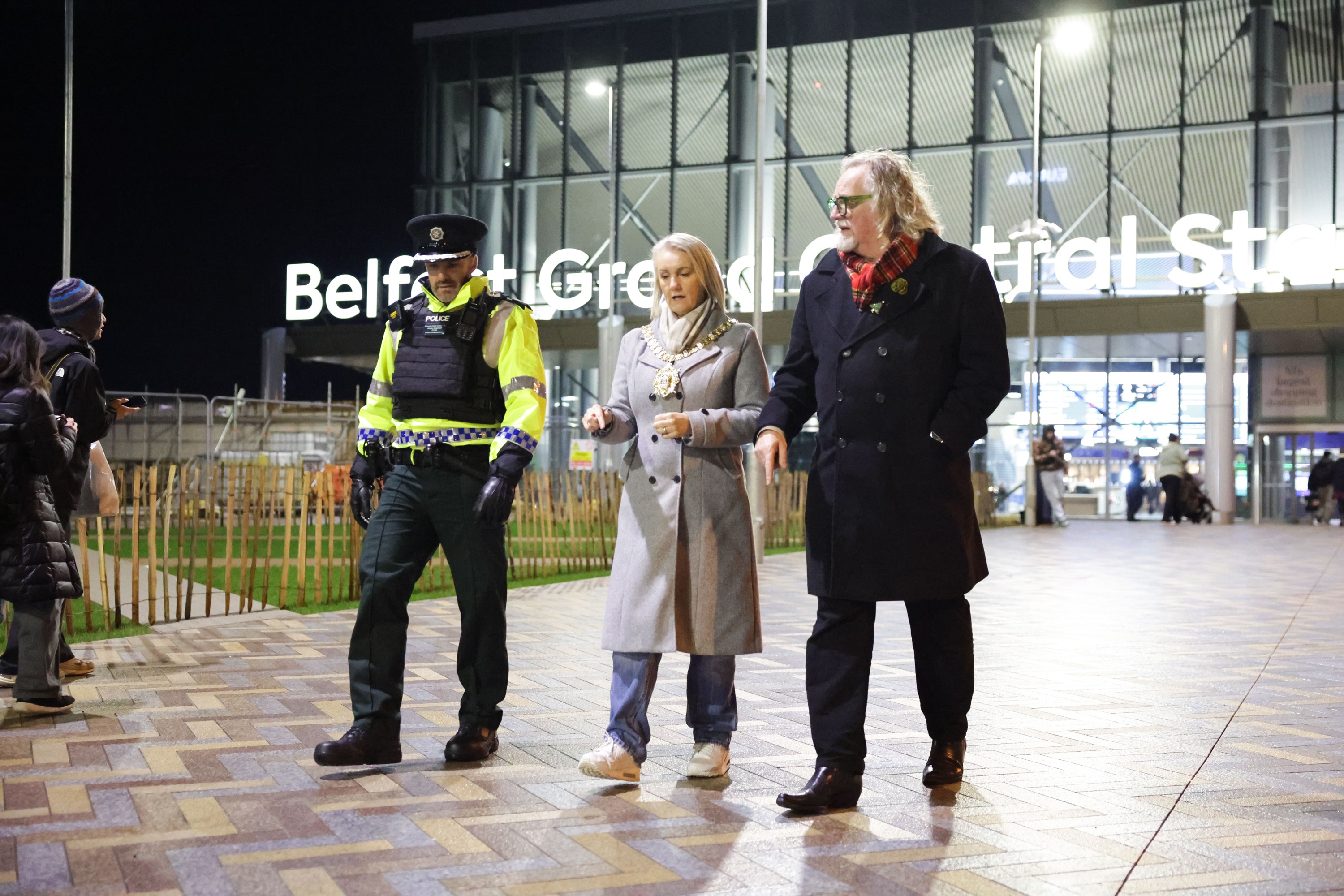 Lord Mayor of Belfast, Councillor Tracy Kelly, joins Deputy Chief Constable Bobby Singleton and Night Czar Michael Stewart for a festive tour of businesses in Belfast city centre. 