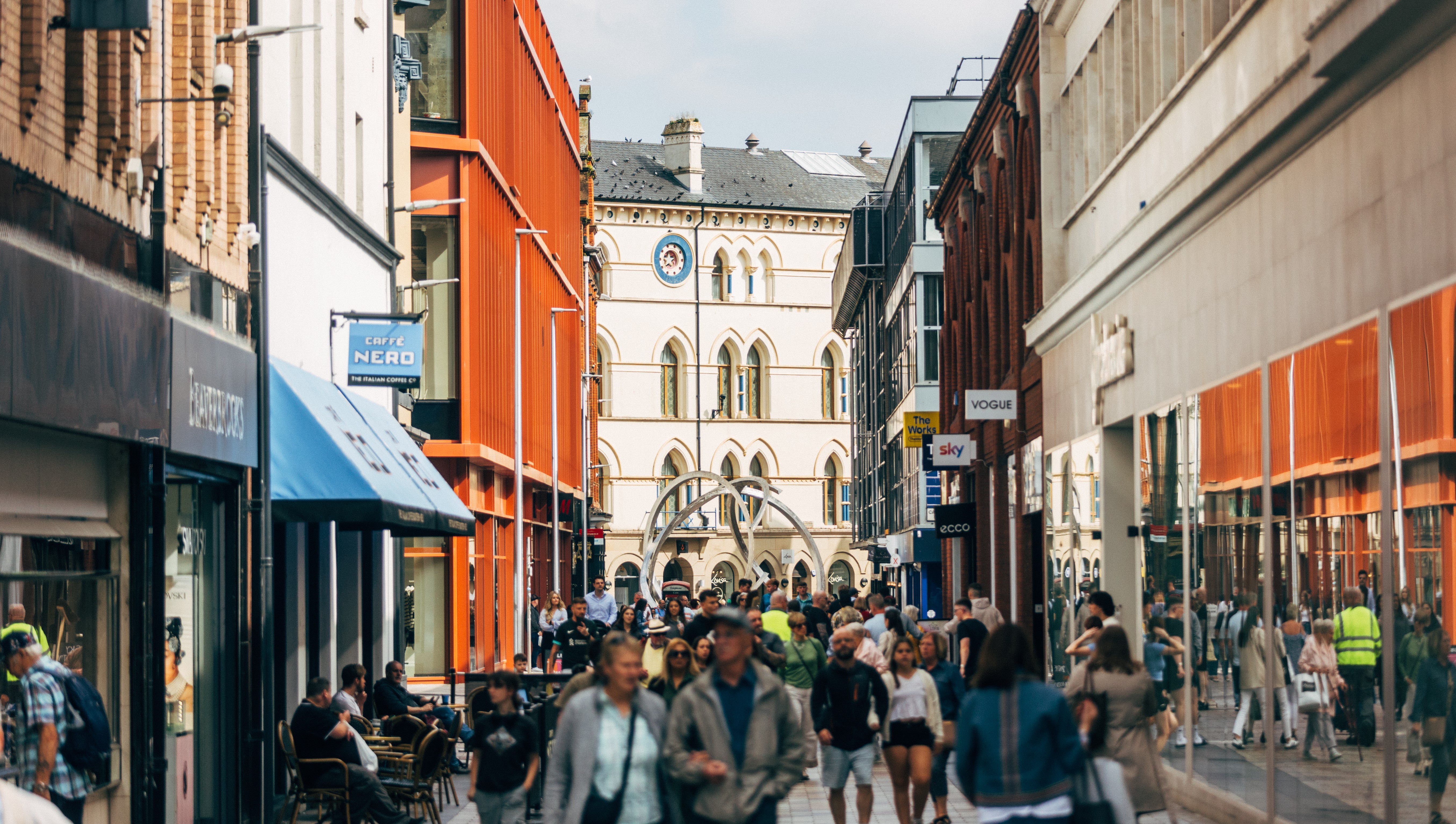 Crowds of people enjoying Belfast city centre