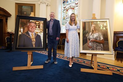 Michael Long and Kate Nicholl with their official mayoral portraits