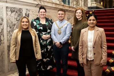 Belfast Lord Mayor Councillor Ryan Murphy with Inclusive Pathway to Enterprise participants