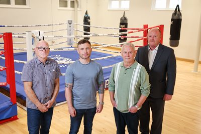 Sam Cochrane from Midland Social and Recreation Association, Carl Frampton MBE, Peter Sloan from Midland Social and Recreation Association and Alderman Frank McCoubrey