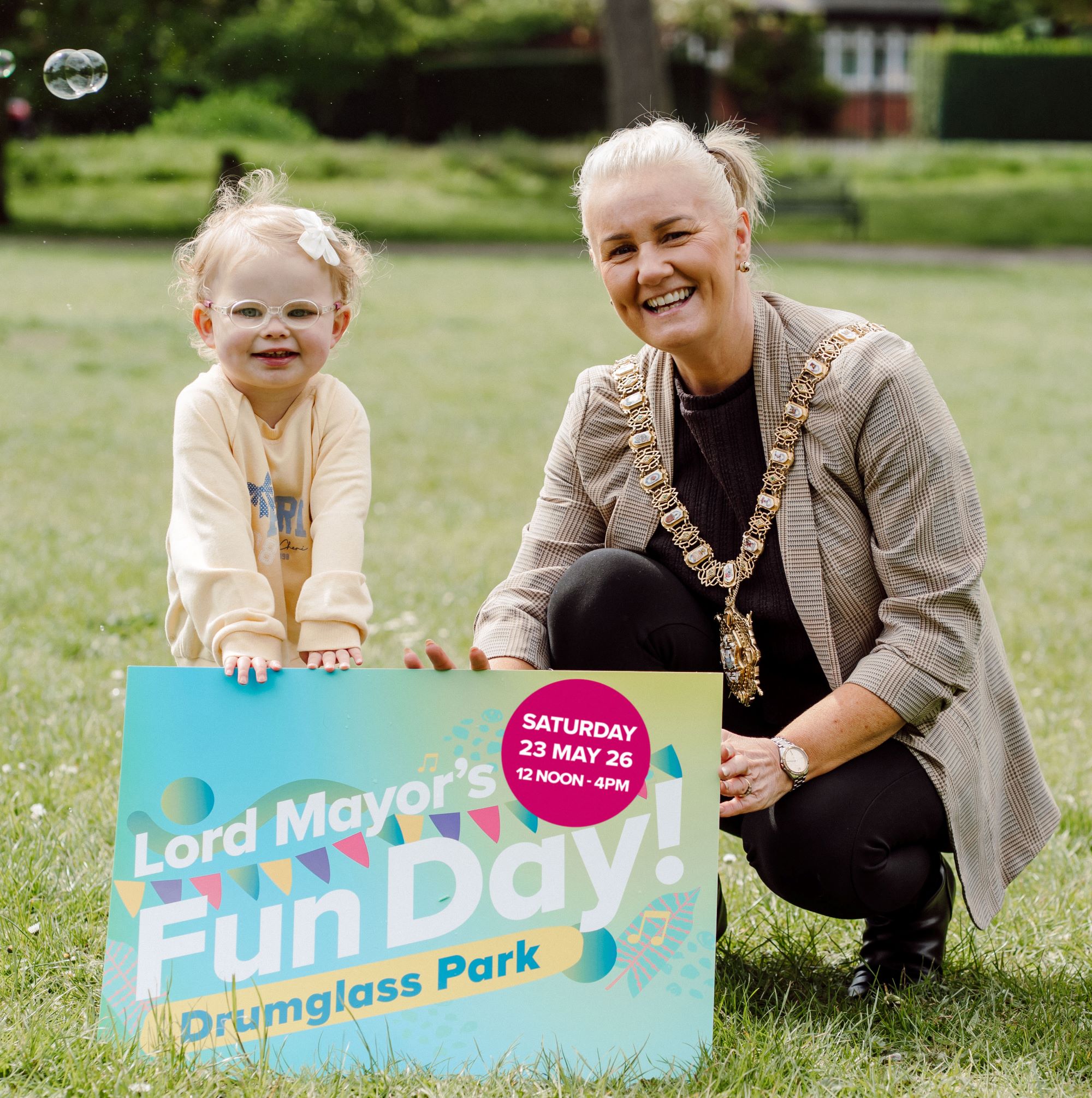 Uswa Khalid joins the Lord Mayor of Belfast, Councillor Tracy Kelly at Drumglass Park.