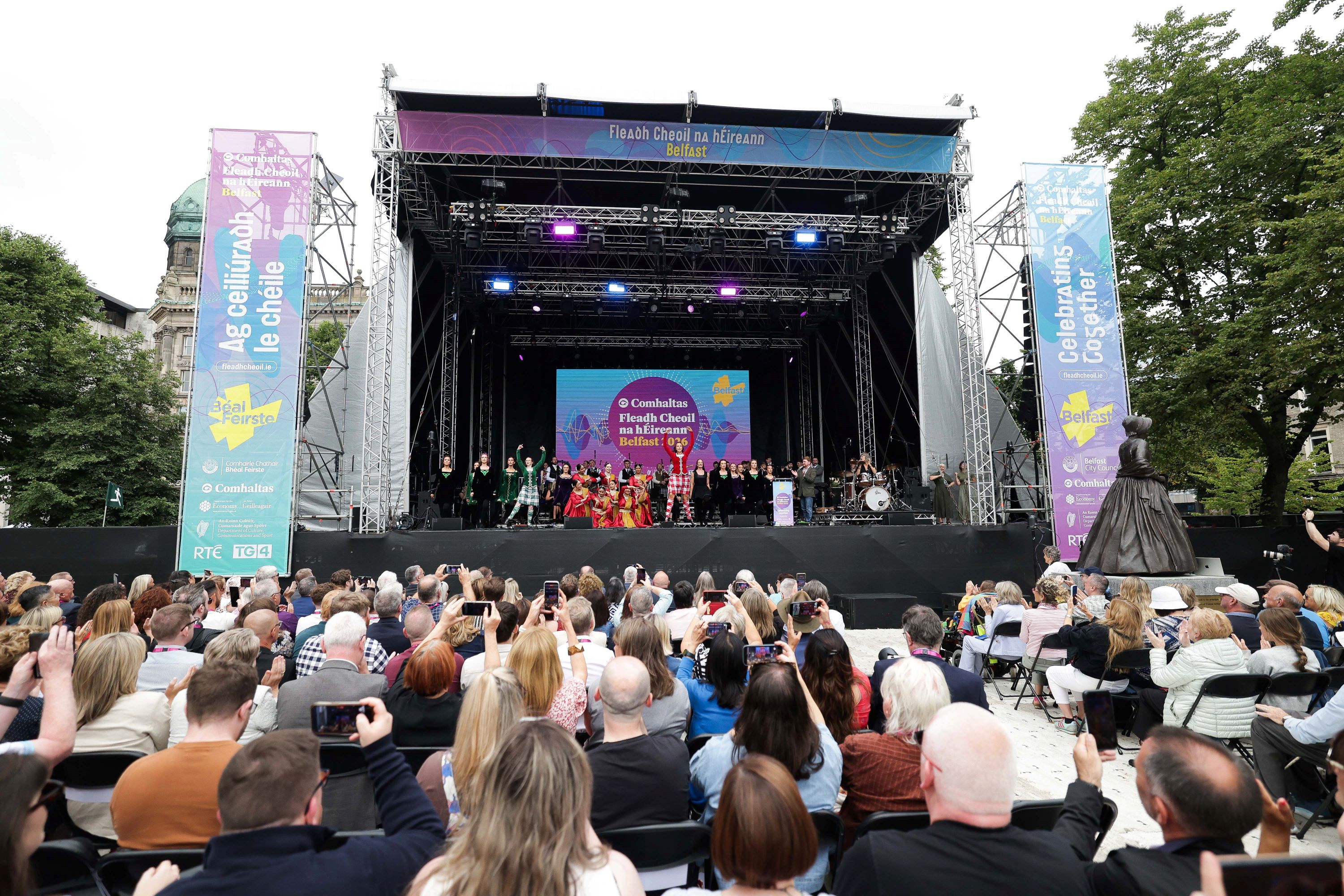 Audience enjoying Fleadh opening events at the Gig Rig, City Hall