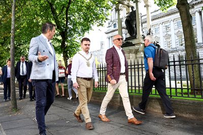 Lord Mayor, Glyn Roberts and Colin Neill walk in the city centre