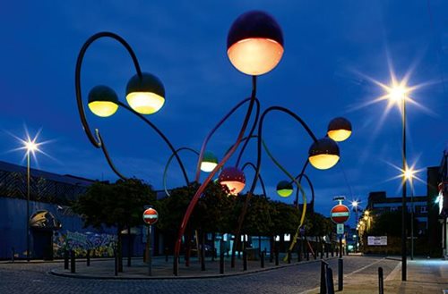Art installation named Penelope, situated in Wolstenholme Square, Liverpool, at dusk.