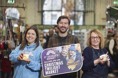 Traders at Twilight Market at St George's Market with Councillor Sam Nelson (centre)