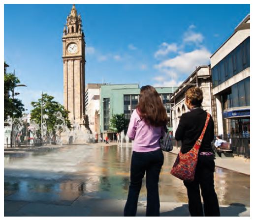 Public open space provided adjacent to Albert Memorial Clock as a hard landscaped civic space. It introduces an element of fun through the use of water fountains.