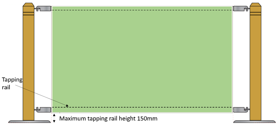 Maximum tapping rail height should be 150mm