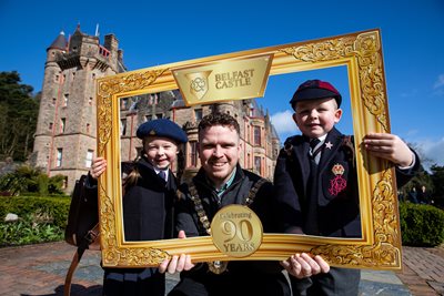 Lord Mayor of Belfast, Ryan Murphy was joined by Mia Kingston and Cailen McMullan from Ben Madigan Prep School at Belfast Castle to mark 90th celebrations