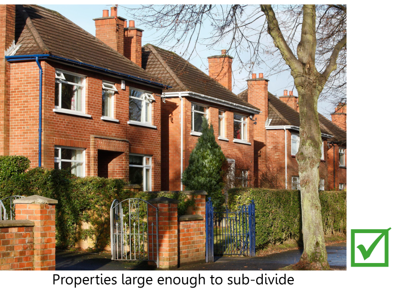 Large red-brick houses which are large enough to sub-divide