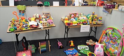 Tables filled with pre-loved toys