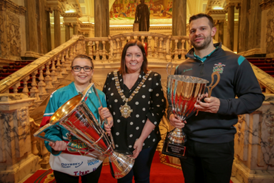 Belfast City Hall lights up in teal for a giant celebration