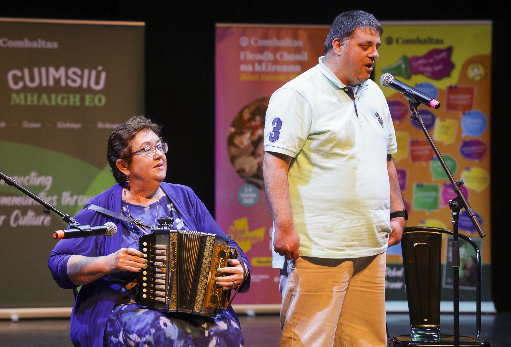 Some of the Comhaltas Gradam Inclusion Awards’ winners performing on stage at The MAC today. The awards are a core event at the Fleadh which celebrate traditional Irish musicians with additional needs