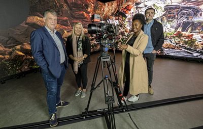 Photographed is NI Screen chief executive Richard Williams (left) with (from left) writer and former NI Screen trainee script editor Leesa Harker, CINE scheme participant Esther Katasi, and NI Screen