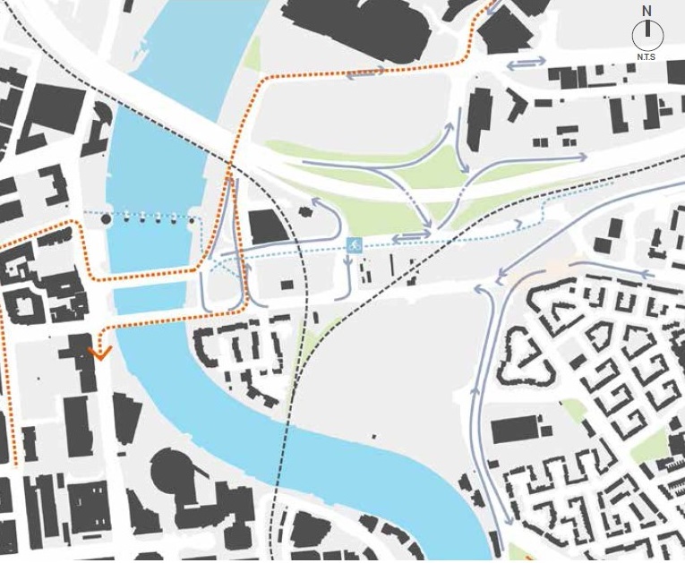 Map showing implementation of BRT route, including bus priority route