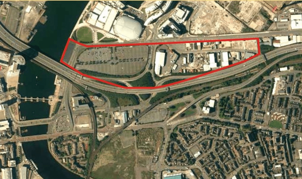 Aerial photograph of Odyssey masterplan development site in East Bank, Belfast