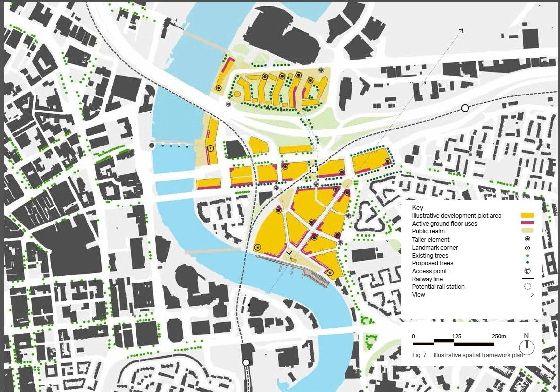 Map showing Belfast East Bank spatial framework plan