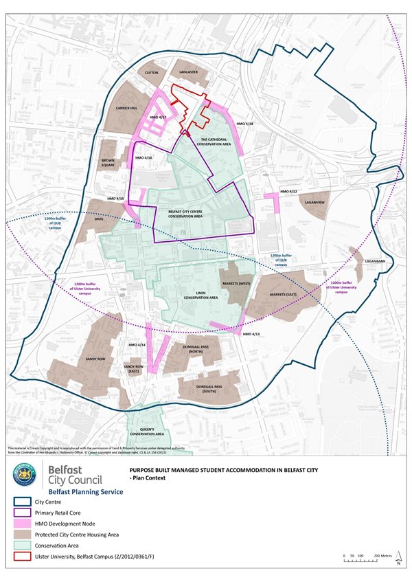 Map showing Belfast City Centre PBMSA policy designations