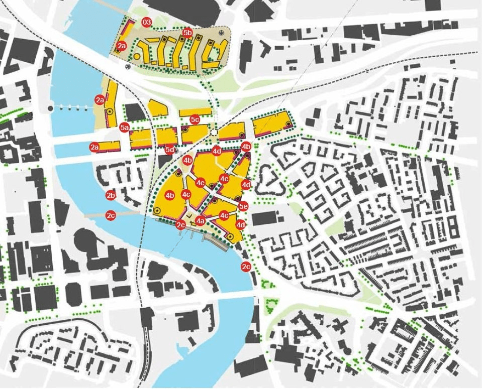 Map showing public realm development projects in East Bank, Belfast