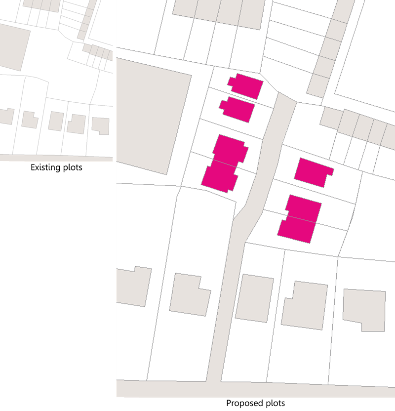 Illustration of proposed development using land to the rear of existing housing.