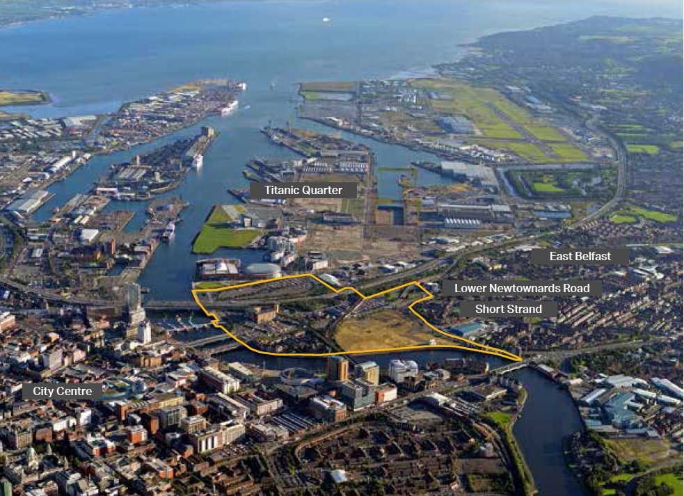 Aerial view of areas included in Belfast East Bank Development Strategy
