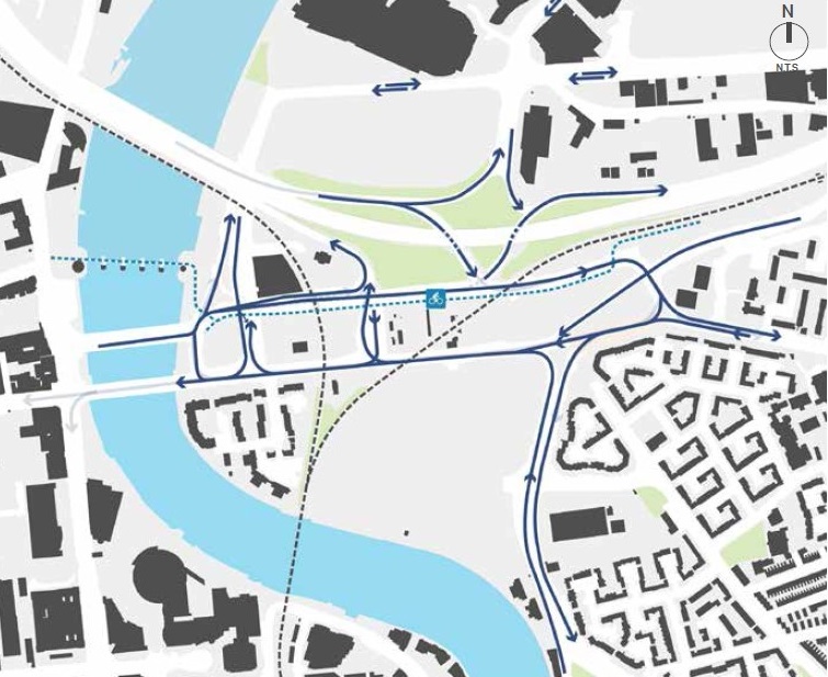 Map showing East Bank cycle network