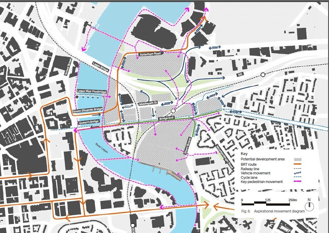 Map showing proposed movement routes in Belfast East Bank areas